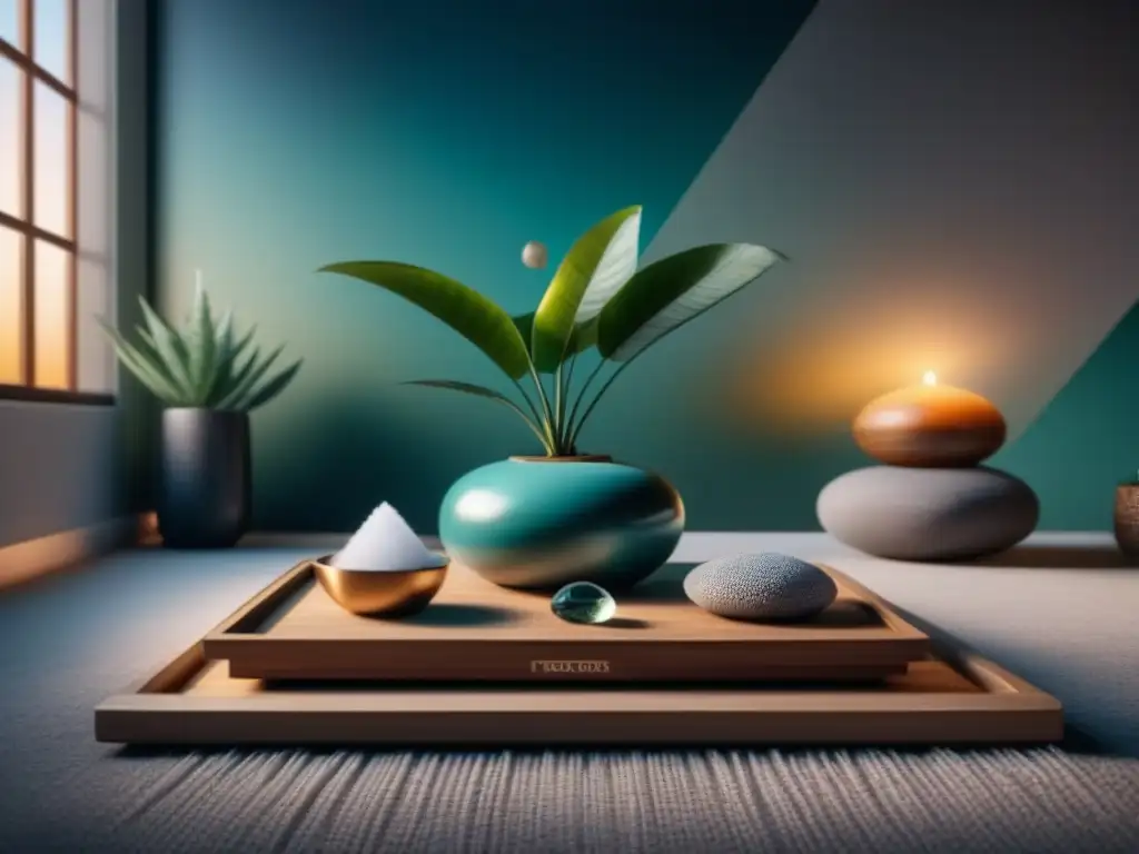 Hogar de yoga y reiki: oasis de paz y serenidad Un rincón de yoga y reiki en casa, con colores suaves, plantas exuberantes y elementos de relajación