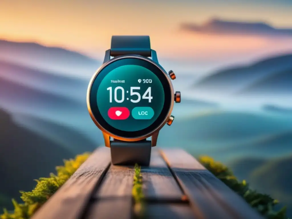 Smartwatch moderno muestra métricas de salud con pantalla vibrante Un reloj inteligente minimalista con pantalla vibrante y métricas de salud