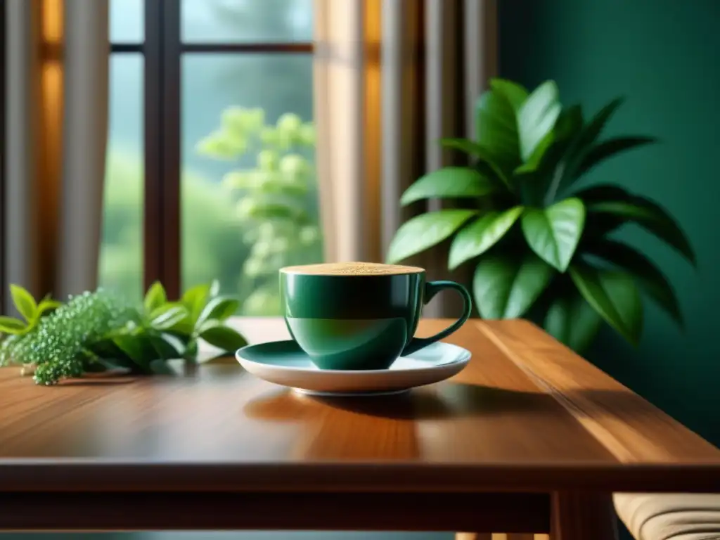 Un rincón acogedor con infusiones de jengibre relajantes en casa, iluminado por luz natural y decoración minimalista