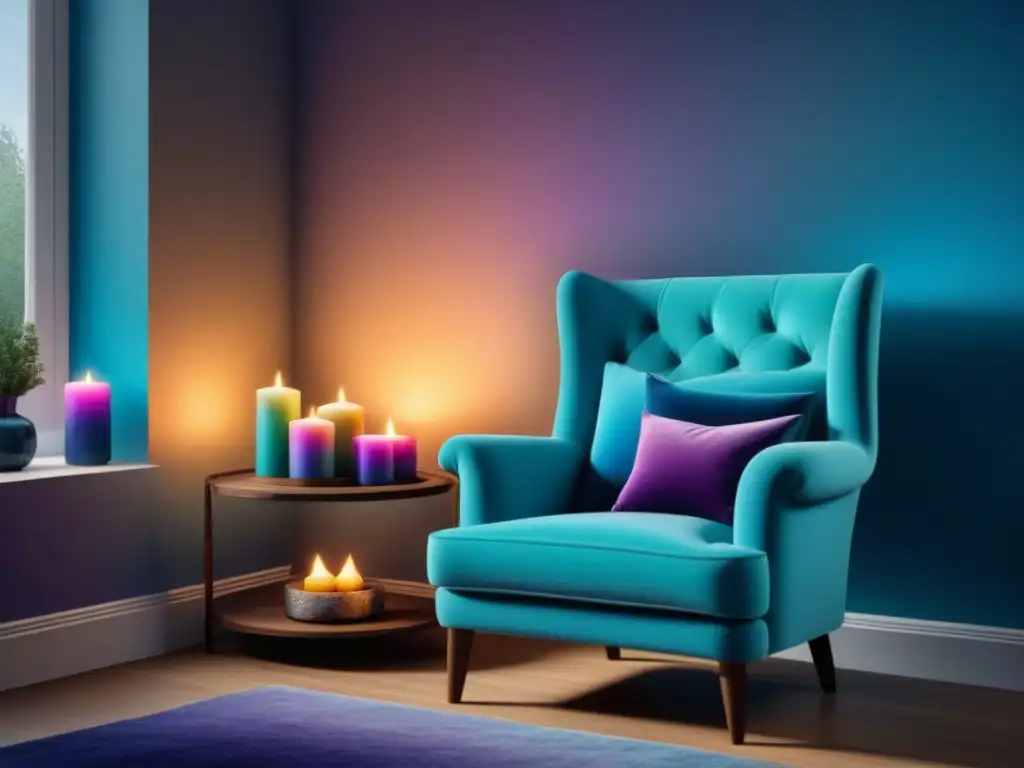 Rincón de relajación con velas cromoterapia Un rincón acogedor con las mejores velas cromoterapia para energizar tu hogar