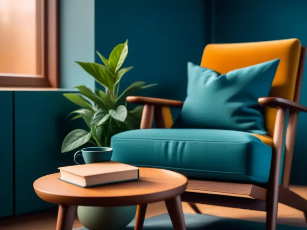 Rincón acogedor de lectura y relajación en sala moderna Un rincón acogedor y minimalista en una sala moderna, con una butaca cómoda bañada por suave luz natural