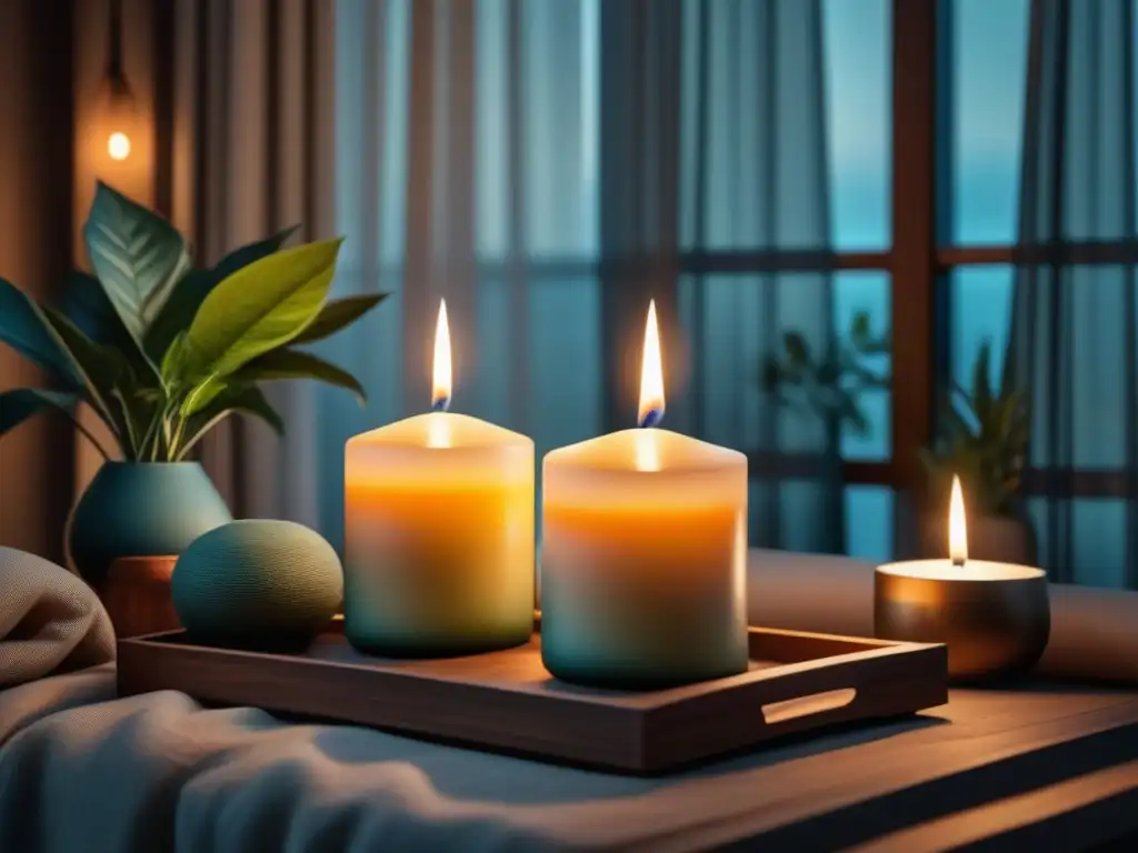 Armonía y tranquilidad: velas aromáticas en un hogar sereno Un rincón sereno en casa con velas aromáticas para relajación en casa