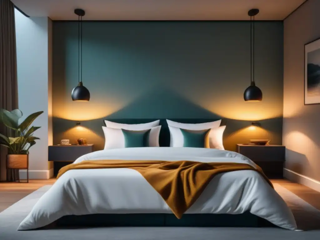 Dormitorio minimalista: tranquilidad y relajación Un rincón sereno iluminado con iluminación inteligente para ambientes relajantes