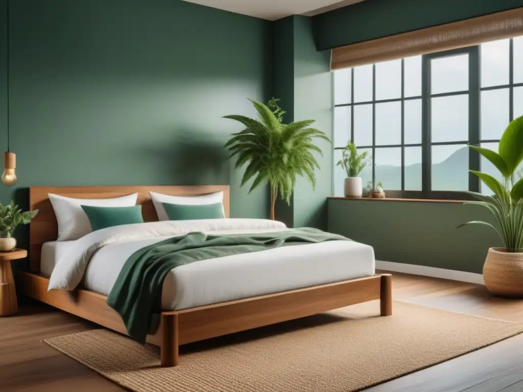 Dormitorio ecofriendly: cama de madera, sábanas de algodón orgánico y detalles naturales Ropa hogar ecológica: dormitorio sereno con textiles sostenibles y detalles naturales