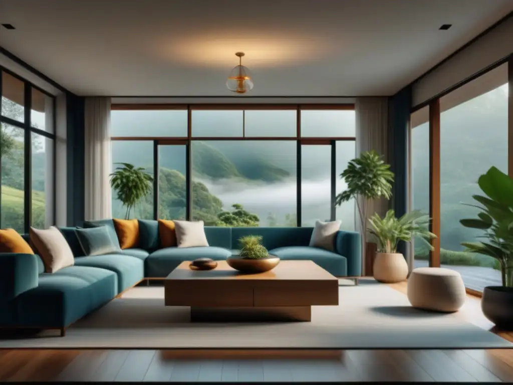 Diseño Feng Shui: Sala minimalista para armonía y calma Sala minimalista armoniosa con Feng Shui para hogar relajante