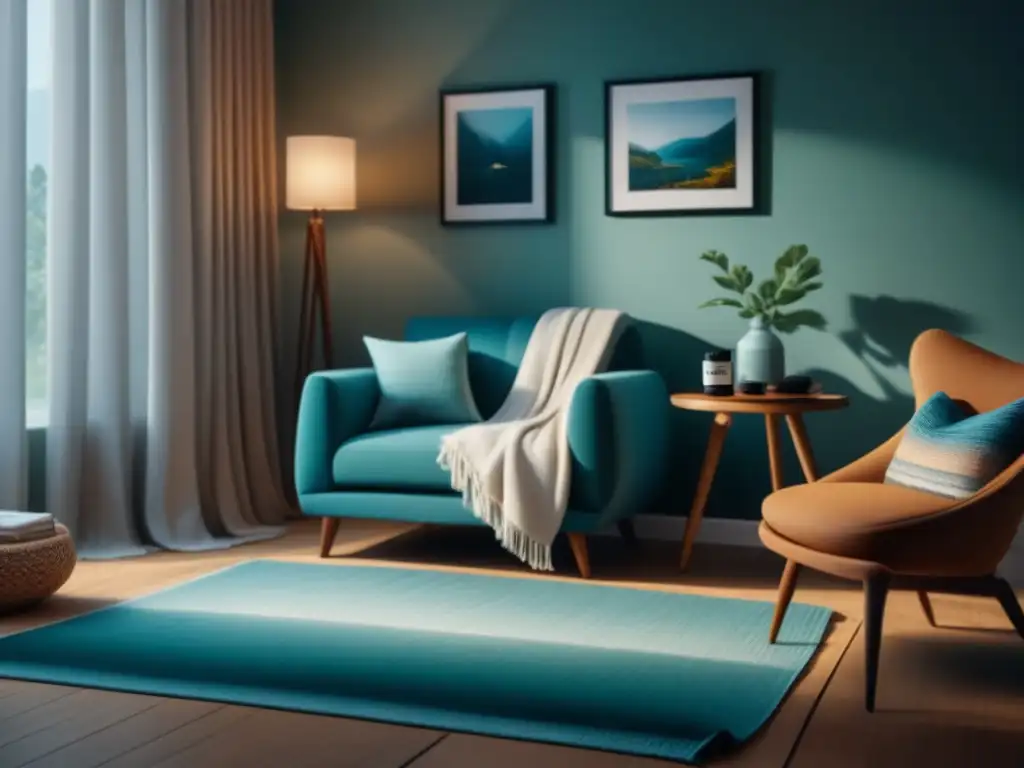 Salón minimalista y sereno para relajación y creatividad Un rincón de sala sereno y minimalista, perfecto para arte terapia en el hogar