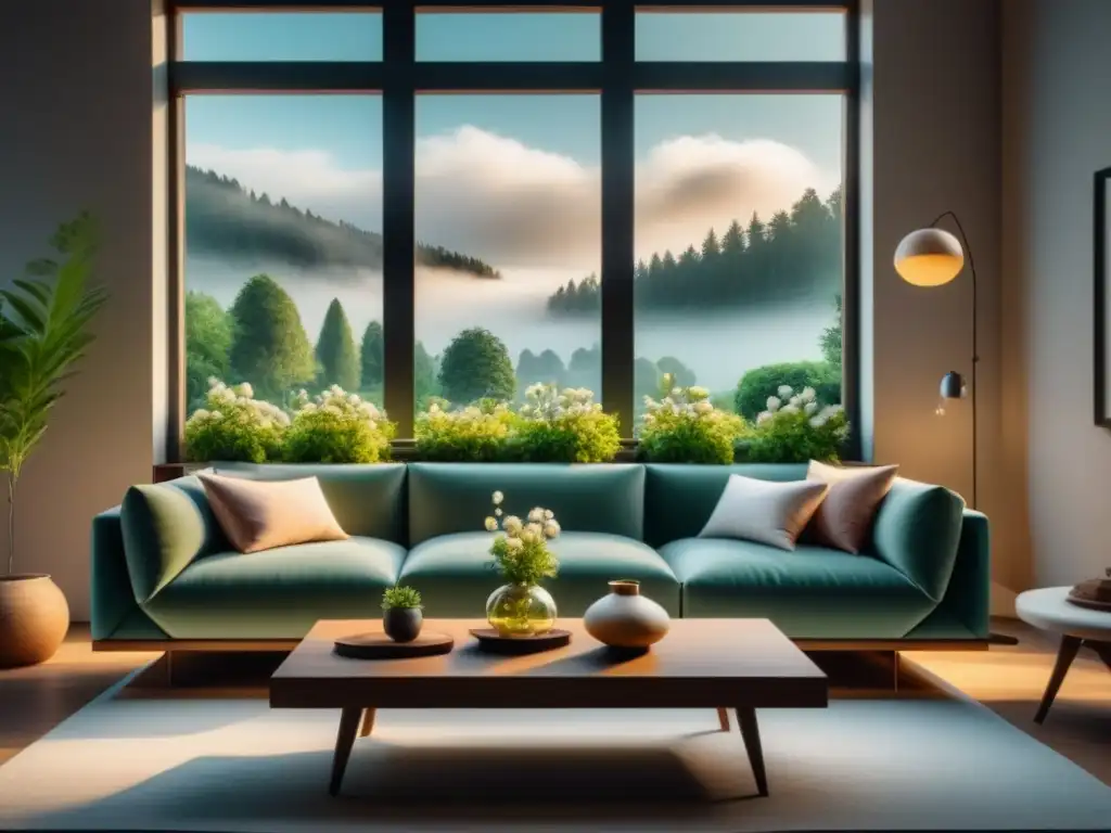 Serenidad en sala minimalista con tonos suaves y vistas al jardín Salón minimalista relajante con tonos neutros y un ambiente acogedor