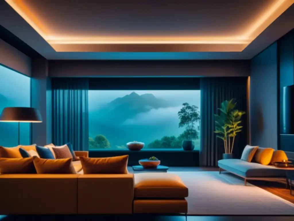 Salón moderno con iluminación inteligente para ambientes personalizados
