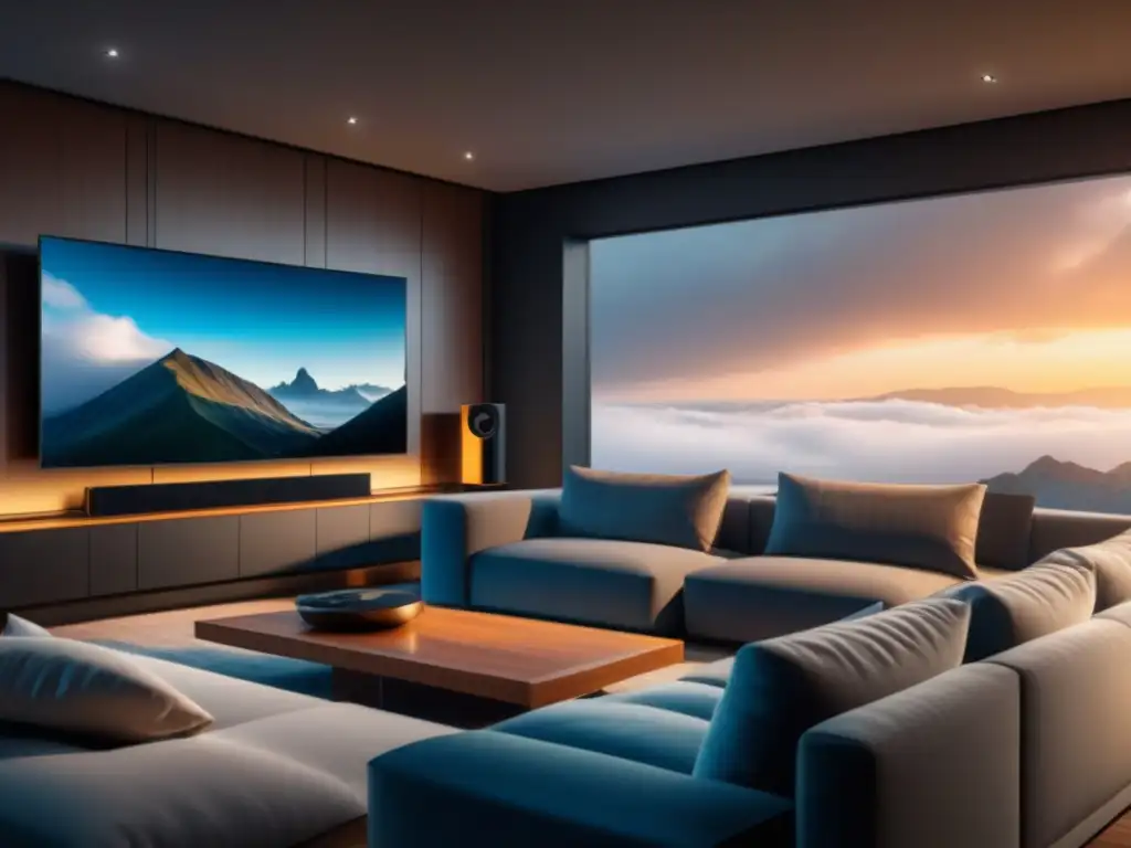 Un salón moderno y minimalista con diseño de sonido integrado, invita a la relajación en el hogar