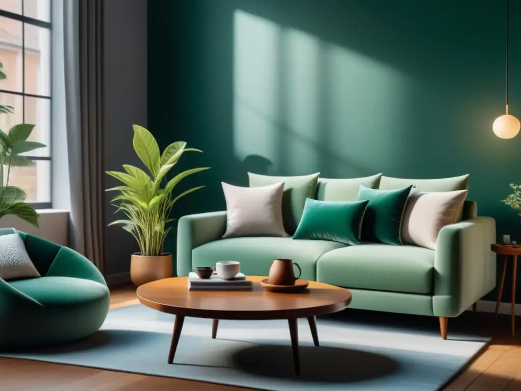 Salón Feng Shui: Armonía y Equilibrio Salón sereno y minimalista con organización de muebles según principios Feng Shui para armonía y equilibrio de energía