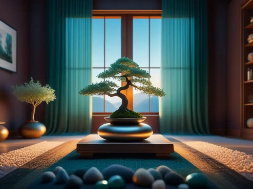 Espacio de meditación con cristales brillantes y serenidad Un santuario de meditación con cristales brillantes, paz y armonía