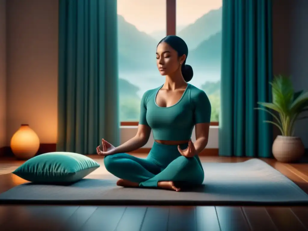 Rincón de meditación en casa: serenidad y paz interior Un rincón de meditación sereno en casa con cojín, planta y arte, ideal para meditar