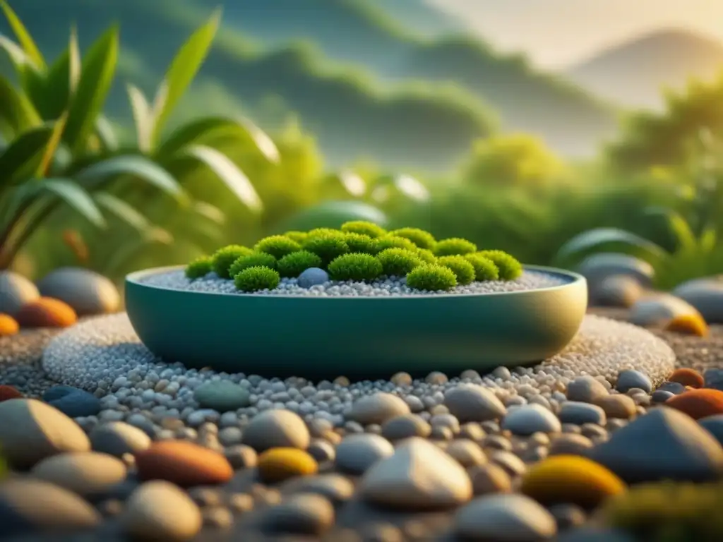 Jardín Zen en 8k: Serenidad y armonía cristalina Jardín Zen sereno con cristales coloridos y beneficios de cristales para relajación