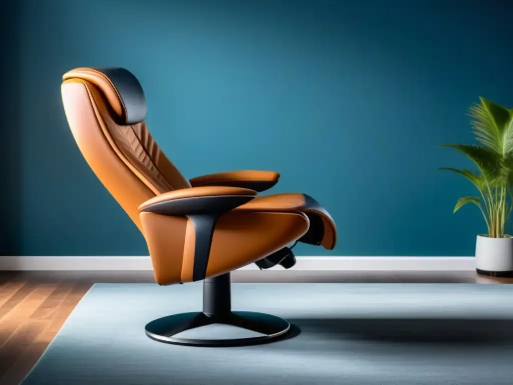 Silla de masaje de lujo: relajación moderna en casa Silla de masaje de alta gama con diseño moderno y lujoso, en un elegante salón minimalista