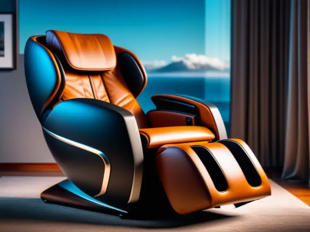 Exclusiva silla de masaje de diseño elegante en sala de lujo Sillones de masaje alta gama en lujoso salón con diseño sofisticado y elegante, iluminación ambiental suave