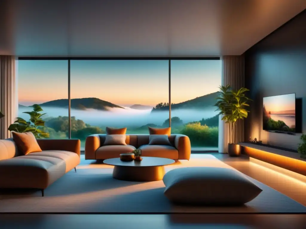 Diseño sonido hogar relajación: Salón moderno minimalista con equipo de sonido integrado y vista al jardín