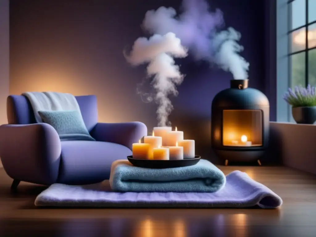 Relax en un spa: difusor ecológico de lavanda Un spa sereno con difusor de aromas ecológicos para relajación
