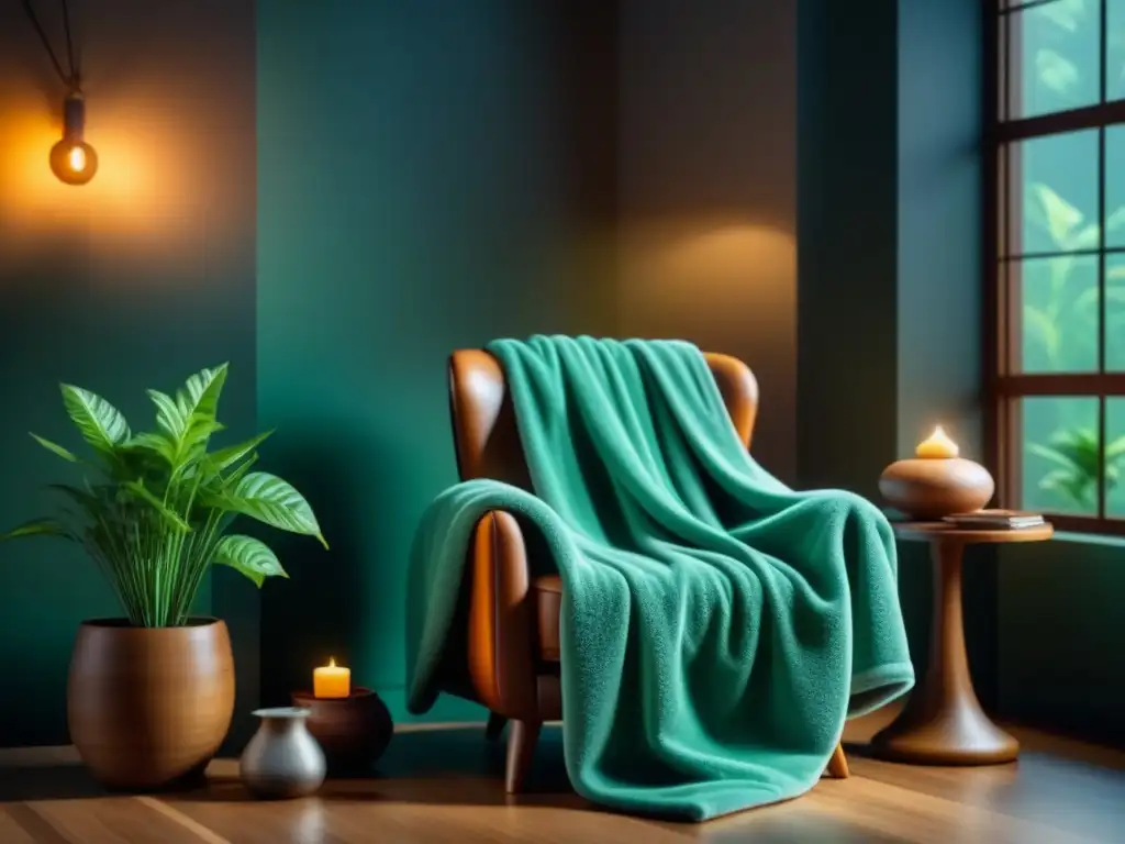 Espacio de spa sereno: relájate y respira Un rincón de spa sereno con difusor ecológico para relajación