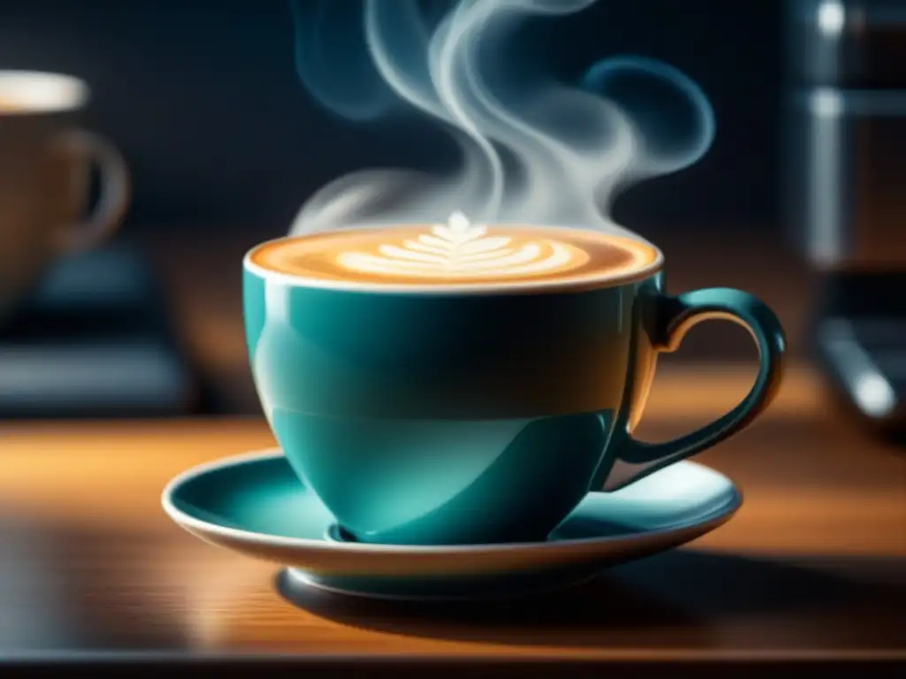 Tranquilidad en una taza: café recién hecho en un entorno minimalista Una taza de café blanca con vapor, sobre un escritorio tranquilo y minimalista