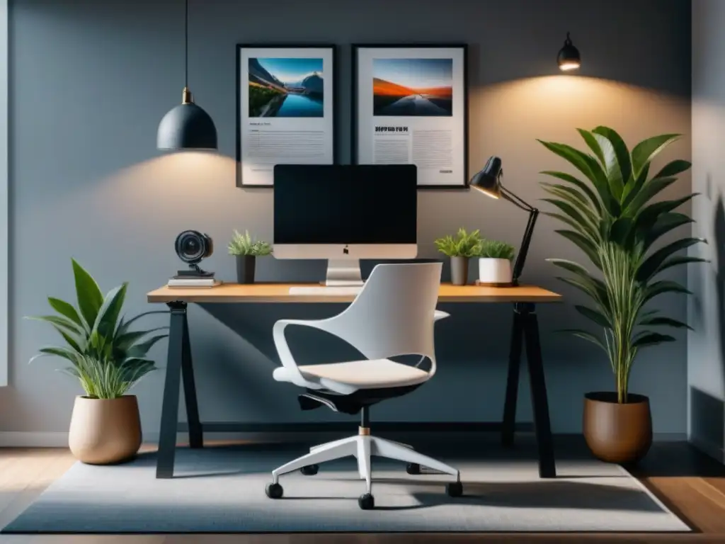 Estación de trabajo ergonómica: ¡Rise & Grind! Estación de trabajo de pie minimalista con motivación y plantas, ideal para inspirar