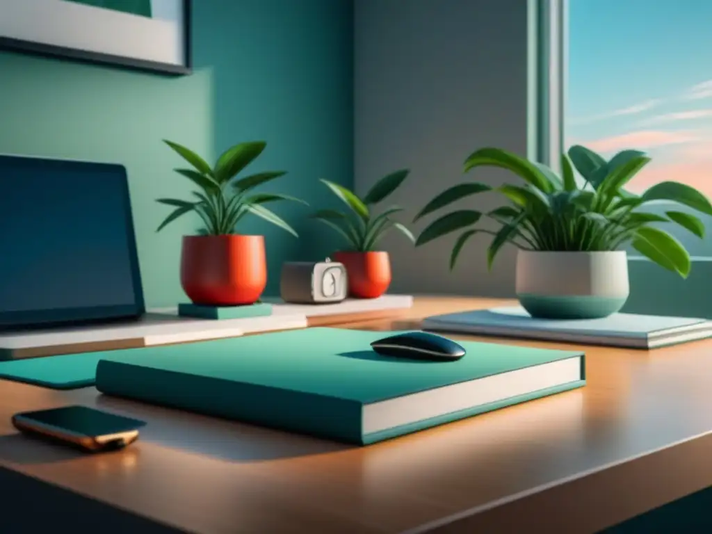 Oficina en casa minimalista para relajarte y ser productivo Un rincón de trabajo sereno con la Técnica Pomodoro para relajarse