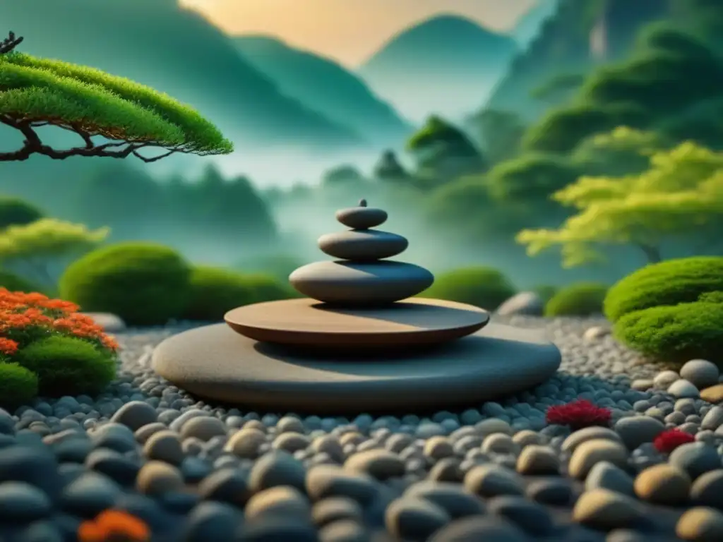 Jardín Zen en 8k: Armonía y tranquilidad natural Jardín Zen tranquilo con bonsái y ejercicios Qi Gong para relajación