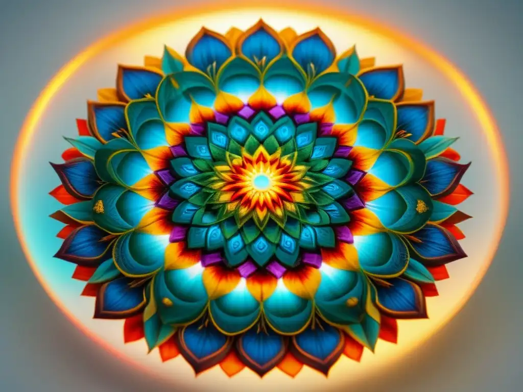Armonía y equilibrio: mandala colorido en estilo minimalista Mandala vibrante en blanco, simbolizando armonía y equilibrio